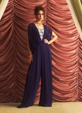 Rupa Purple Embellished Draped Jumpsuit by Seema Thukral available on Indiaspopup.com