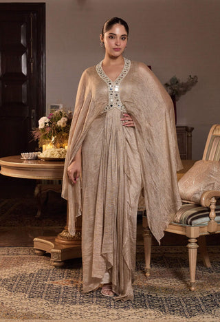 Anaika tissue gold draped dress – Seema