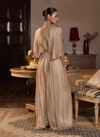 Armira tissue gold pleated jumpsuit