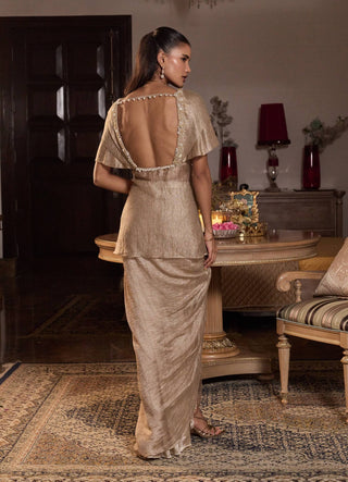 Kangana tissue gold peplum and skirt set
