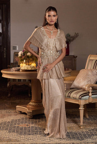 Kangana tissue gold peplum and skirt set