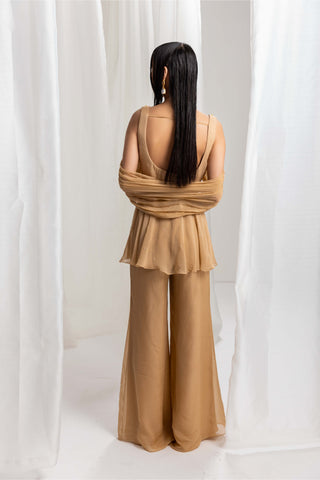 Seema Thukral-Dune Gold Peplum Top With Flared Pants-INDIASPOPUP.COM