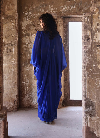 Seema Thukral-Myra Electric Blue Draped Sari And Cape Set-INDIASPOPUP.COM