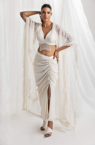 Seema Thukral-Ivory Draped Skirt With Embellished Cape Set-INDIASPOPUP.COM