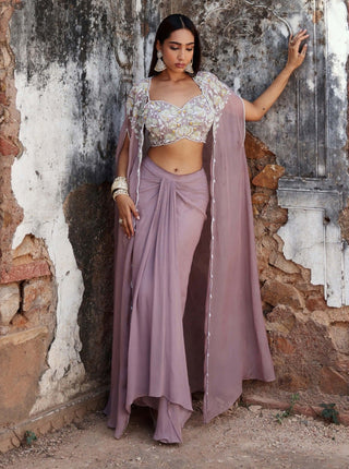 Seema Thukral-Miranda Lilac Embellished Draped Skirt And Cape Set-INDIASPOPUP.COM