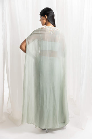 Seema Thukral-Sage Green Draped Skirt And Cape Set-INDIASPOPUP.COM