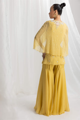 Seema Thukral-Yellow Embellished Gharara Cape Set-INDIASPOPUP.COM