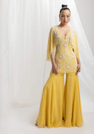 Seema Thukral-Yellow Embellished Gharara Cape Set-INDIASPOPUP.COM