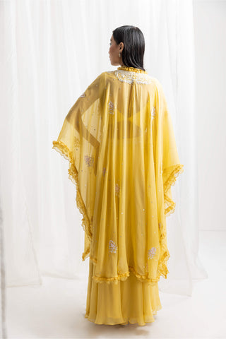 Seema Thukral-Yellow Embellished Cape And Sharara Set-INDIASPOPUP.COM