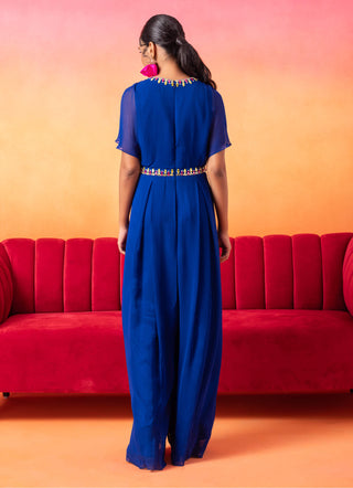 Seema Thukral-Electric Blue Pleated Jumpsuit-INDIASPOPUP.COM