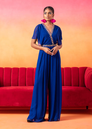 Seema Thukral-Electric Blue Pleated Jumpsuit-INDIASPOPUP.COM