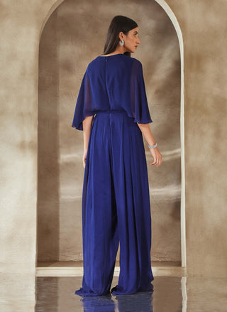 Seema Thukral-Electric Blue Draped Jumpsuit-INDIASPOPUP.COM