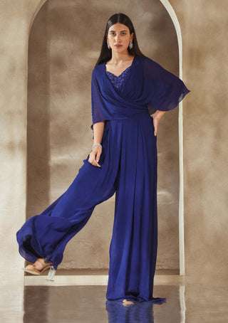 Seema Thukral-Electric Blue Draped Jumpsuit-INDIASPOPUP.COM