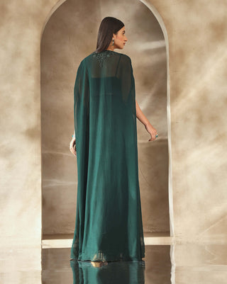 Seema Thukral-Emerald Green Embellished Cape And Draped Skirt Set-INDIASPOPUP.COM