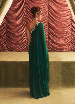 Reshma emerald green draped kaftan