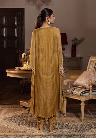 Amrita tissue dark gold kaftan pant set