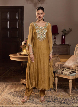 Amrita tissue dark gold kaftan pant set