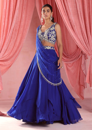 Seema Thukral-Noreen Electric Blue Skirt And Blouse Set-INDIASPOPUP.COM