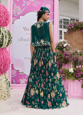 Sabha emerald green jacket and skirt set