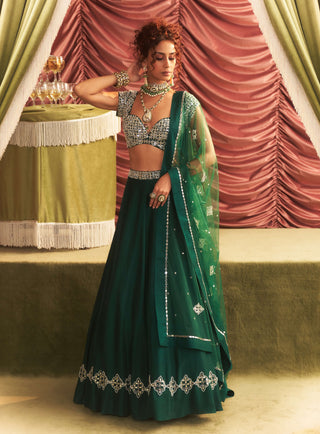 Simran emerald green lehenga set