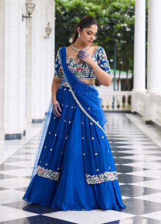 Heena electric blue embellished lehenga set