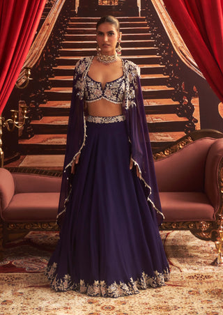 Guddi purple embellished cape and lehenga set