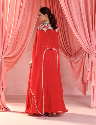 Seema Thukral-Avni Red Embellished Skirt And Cape Set-INDIASPOPUP.COM