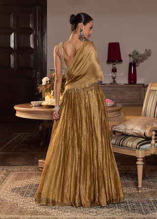 Indira tissue dark gold embellished lehenga set