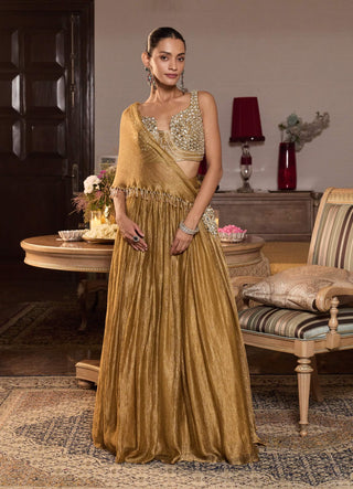 Indira tissue dark gold embellished lehenga set