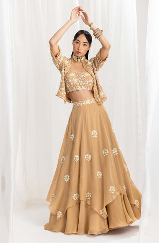 Seema Thukral-Dune Gold Embellished Jacket And Skirt Set-INDIASPOPUP.COM