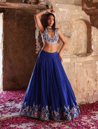 Seema Thukral-Meera Electric Blue Embellished Lehenga Set-INDIASPOPUP.COM