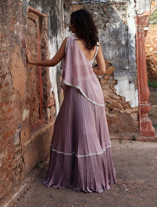 Seema Thukral-Mirella Lilac Tiered Skirt And Cape Set-INDIASPOPUP.COM
