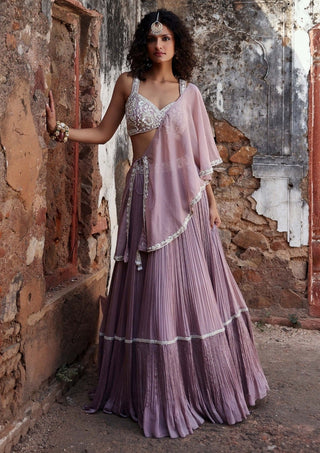 Seema Thukral-Mirella Lilac Tiered Skirt And Cape Set-INDIASPOPUP.COM