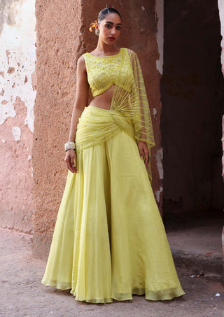 Seema Thukral-Mahi Neon Green Blouse And Circular Skirt-INDIASPOPUP.COM