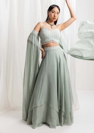 Seema Thukral-Sage Green Embellished Lehenga And Blouse-INDIASPOPUP.COM