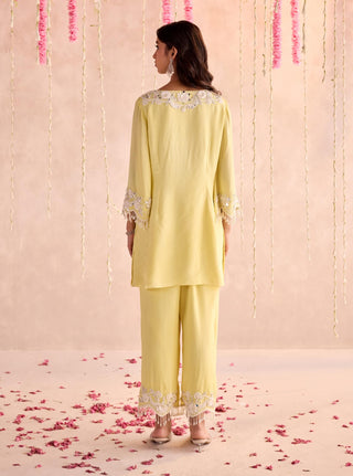 Lemon yellow embellished kurta and pants