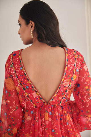 Kesh bright red floral kurta and pants