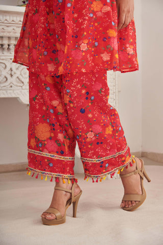 Kesh bright red floral kurta and pants