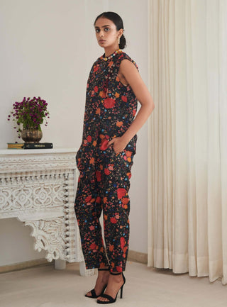 Kasturi black floral kurta and pants