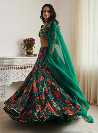 Emerald floral printed lehenga set