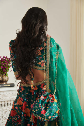 Emerald floral printed lehenga set