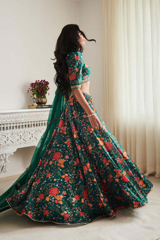 Emerald floral printed lehenga set
