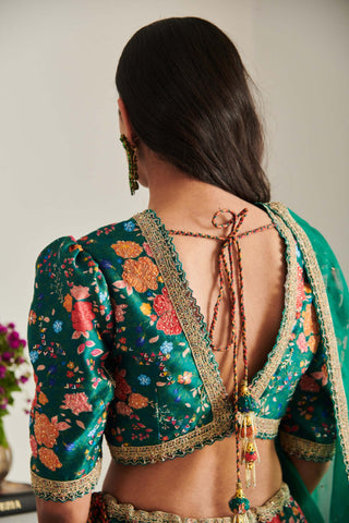 Emerald floral printed lehenga set