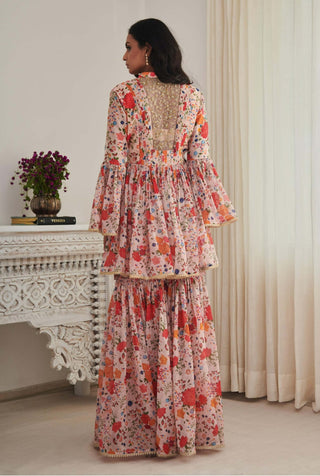 Libas champagne floral kurta and gharara