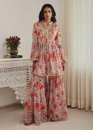Libas champagne floral kurta and gharara