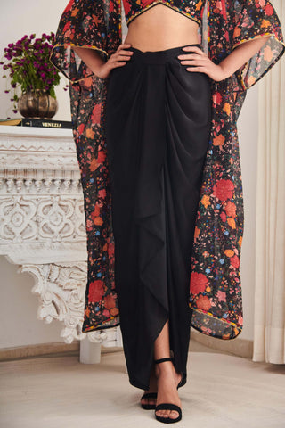 Kajal black floral cape and skirt set
