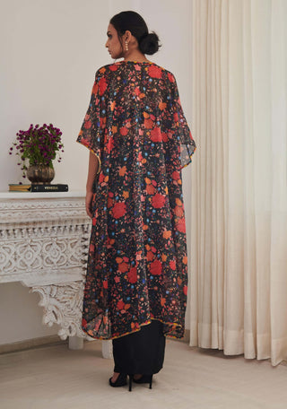 Kajal black floral cape and skirt set