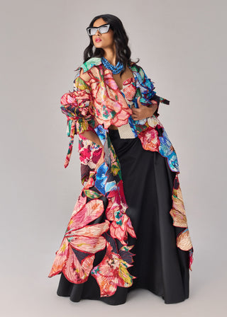 Effie Multicolor Coat, Corset And Skirt by Saaksha & Kinni available on Indiaspopup.com