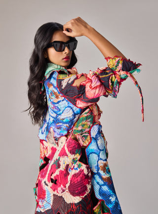 Effie Multicolor Coat, Corset And Skirt by Saaksha & Kinni available on Indiaspopup.com