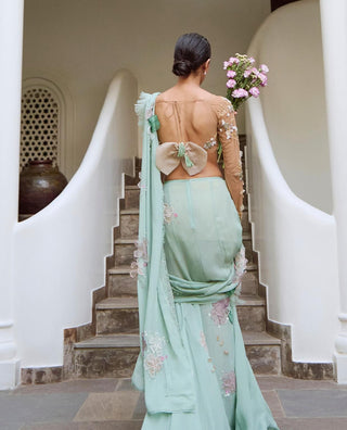 Sage green concept sari and bralette